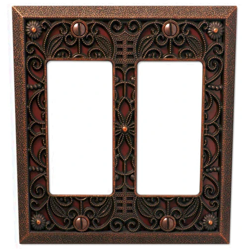 Amerelle 65RRDB Filigree Wallplate, 2 Rocker, Cast Metal, Aged Bronze, 1-Pack