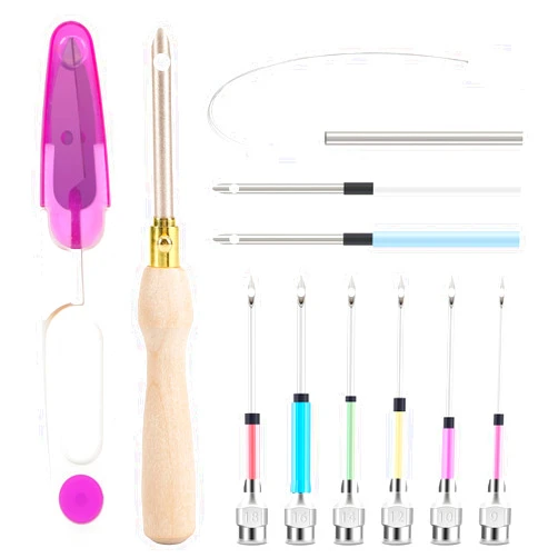 AUGSUN 13Pcs Punch Needle Kit, Punch Needle Tool Adjustable Punch Needle Embroidery Kits Wooden Handle Embroidery Pen for Embroidery Floss Cross Stitching Beginner