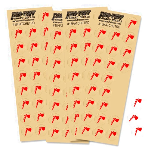 Pro-Tuff Decals Hatchet Award Decals Set (100 Decals) (Red on Clear)