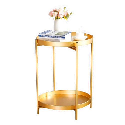 Homebeez Tray Metal End Table, Gold Round Foldable Side Table Small Decorative Sofa Snack Coffee Plant Stand Table (2-Tier Gold)