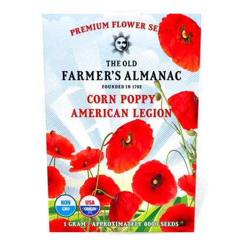 The Old Farmer's Almanac Poppy Seeds (American Legion) - Approx 5000 Flower Seeds - Premium Non-GMO, Open Pollinated, USA Origin