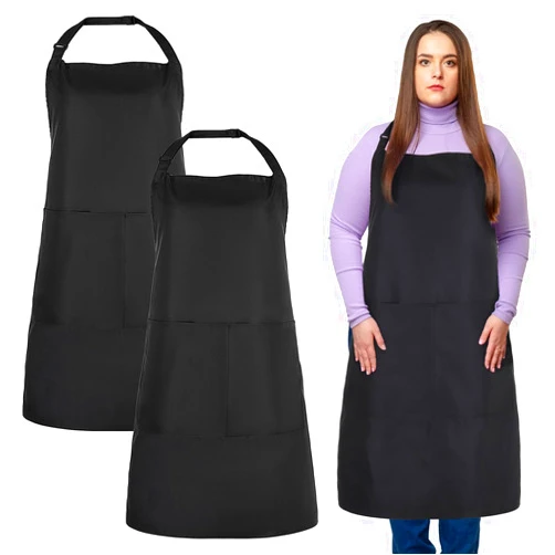 Auidy_6TXD Plus Size Aprons for Women with Pockets Adjustable Blooming Waterproof Aprons for Kitchen, Cooking (Black)