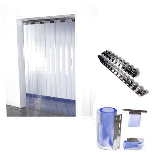 Byson PVC Strip Curtain Door Kit 3 x 6.5 Feet (1 x 2 Meters) Coldroom Warehouse Catering Vinyl Clear Plastic Curtain Kit with 6 Strips (2mm Thick and 200mm Wide), Stainless Steel Rail and Clamps