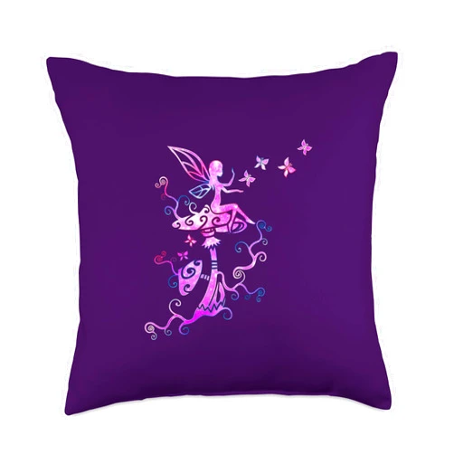 Elemental Beings & Nature Spirits by Anne Mathiasz Fairy Butterflies Mushrooms elf Magic Wicca Nature Mythology Throw Pillow, 18x18, Multicolor