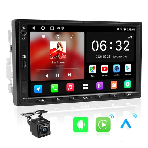 ATOTOZONE A5L Android Double DIN Car Stereo & Backup Camera, 7inch Wireless CarPlay Android Auto Touchscreen, WiFi/BT/USB Tethering, Bluetooth, MirrorLink, 24-B EQ DSP,Android Radio, 2G+32G, FM/AM/TF