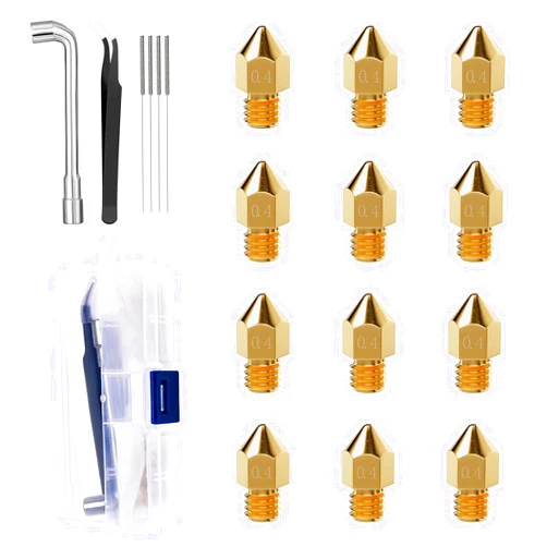 Aladrs 0.4mm MK8 Brass Nozzles 12pcs, 3D Printer 1.75mm Filament Hot End Nozzles for Creality Ender 3,Ender 3 Pro,Ender 3 Max,5 Pro,Ender 3 S1,Ender 3 Neo,CR 10 Series 3D Printer
