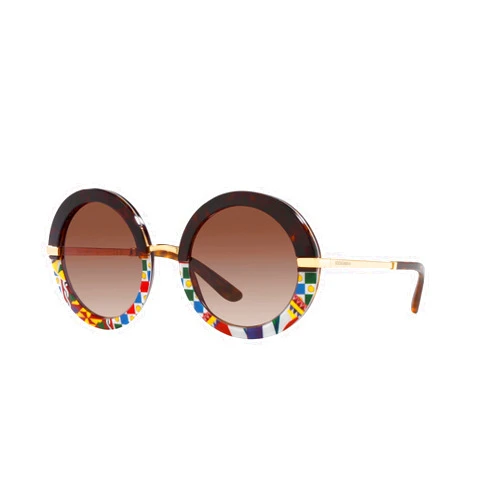Dolce & Gabbana DG 4393 327813 Top Havana/Handcart Plastic Round Sunglasses Brown Gradient Lens