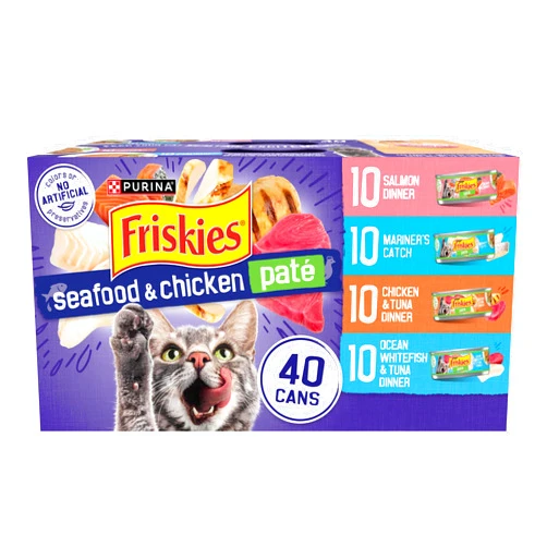 Friskies Purina Friskies Pate Wet Cat Food Variety Pack Seafood and Chicken Pate Favorites 40ct VP - (Pack of 40) 5.5 oz. Cans
