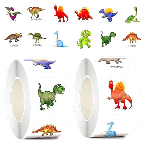 BYETOCE 1000pcs Round Dinosaur Stickers for Kids Teacher Reward Stickers School Supplies Animal Incentive Roll Sticker Potty Training Stickers for School Classroom Home