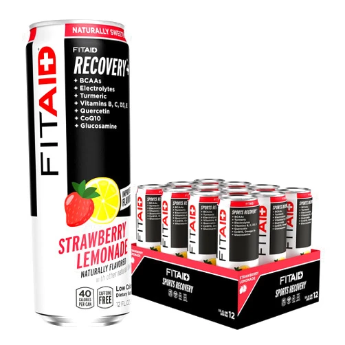 LIFEAID FITAID Post Workout Recovery Drink, Strawberry Lemonade, BCAAs, Glucosamine, Electrolytes, All In One Can, Paleo, Vegan & Gluten-Free, 40 Calories, 12 Fl Oz (Pack of 12)