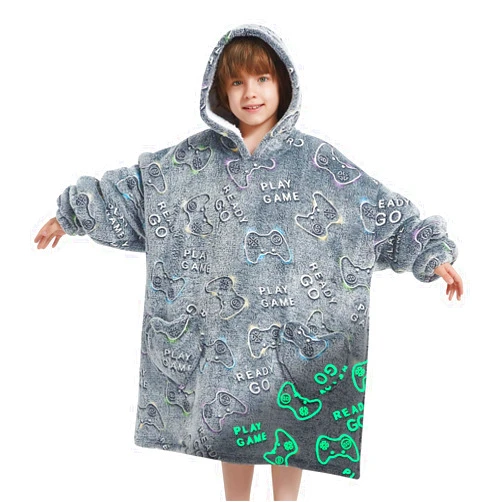 Mewkou Wearable Blanket Hoodie for Kids Oversized Sherpa Blanket Hoodie for Kids Boys Girls Teens 6-13YR,Glow in The Dark Game Controller