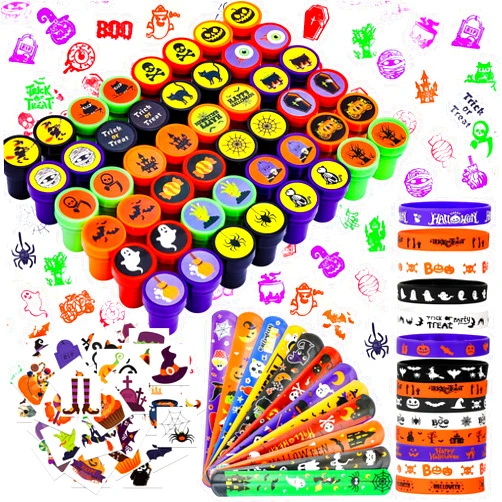 MGparty 288 Pack Halloween Party Favors Bulk Toys for Kids - Tattoos Stamps Slap Bracelets Rubber Bracelets Halloween Pinata Stuffers Trick-or-Treat Goodie Bag Fillers Classroom Game Prizes