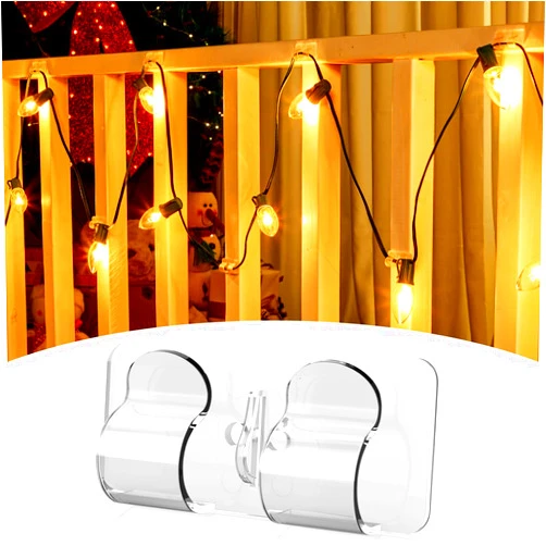 Brightown Christmas Light Clips, 30 Hooks for Outdoor String Lights and 35 Adhesive Strips, String Light Hooks for Indoor Outdoor String Lights Christmas Decor Wall Fireplace Ceiling