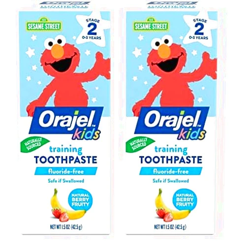 Orajel Kids Elmo Training Toothpaste Fluoride-Free; #1 Pediatrician Recommended Fluoride-Free Toothpaste*, 1.5oz Tube (Pack of 2)