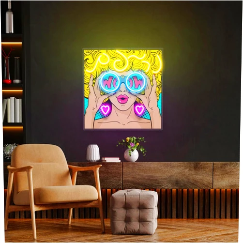 Warmthwish Women Art Neon Sign Woman Face Neon Home Decor Wall Hanging Pop Art Design Wow Sign Bar Beauty Salon Wall Decor