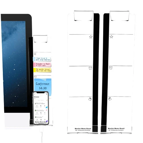 Edooi Office Desk Accessories 2pcs Multifunction Computer Monitor Memo Board - Transparent Computer Side Panel Memo Creative Monitor Side Panel with Phone Holder Suitable for Office Home Desktop