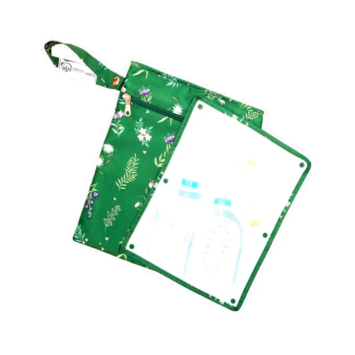 Sarah Wells Pumparoo Wet Dry Bag for Breast Pump Parts – Compact Organizer with Waterproof Pocket, Staging Mat & Fridge Hack – Machine Washable Pumping Accessory (Olive You)