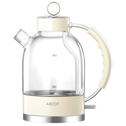 ASCOT Electric Kettle, Glass Electric Tea Kettle Gifts for Men/Women/Family 1.5L 1500W Borosilicate Glass Tea Heater, with Auto Shut-Off and Boil-Dry Protection (Beige)