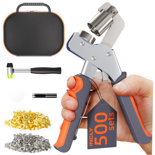 INCLY Heavy Duty Grommet Tool Kit with Storage Bag & 500 Sets Grommets(10mm), 3/8 inch Handheld Grommet Press, Hammer, Eyelet Hole Puncher, Portable Manual Grommets Kit for Tarps, Leather DIY