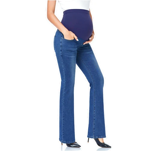 GLAMIX Women's Stretch Maternity Bootcut Jeans with Pockets Over The Belly Bell Bottoms Flare Denim Pants Pregnancy Clothes