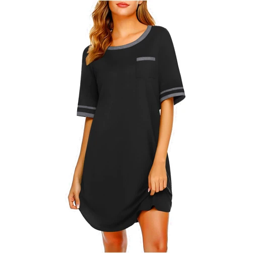 Ekouaer Cotton Nightgowns for Women Soft Sleepwear Comfy Short Sleeve Sleep Shirts Crew Neck Night Shirts with Pocket S-3XL