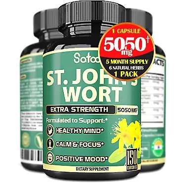 Satoomi High-Concentrated St.John's Wort Extract Capsules - 5Month Supply - Equivalent to 5050mg 6in1 Herbal Supplement with Ashwagandha, Ginkgo Biloba & 3more - Sleep & Mood Support - 1 Pack 150 Count
