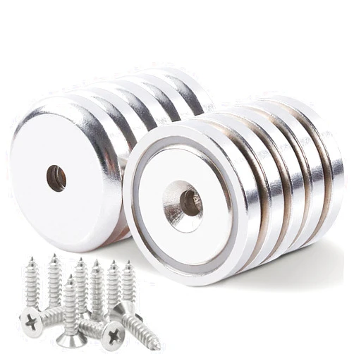 MAGXCENE Strong Magnets with Holes, Neodymium Disc Magnets with Holes in The Center and Magnets with Stainless Screws for Kitchen Hanging, Tool Storage and Wall Magnet, 0.63 x 0.2 Inch, Pack of 10