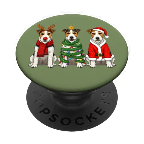Funny Vintage Xmas Wire Hair Fox Terrier Christmas Retro Christmas Fox Terrier Santa Reindeer Dog Lover PopSockets Adhesive PopGrip