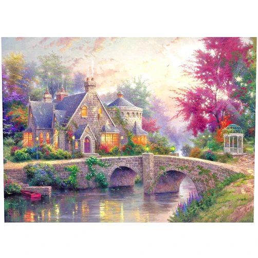 CHengQiSM Jigsaw Puzzles for Adults 1000 Pieces Country House Puzzles Spring Landscape Puzzle Picturesque Bridge 1000 Piece Jigsaw Puzzle DIY Challenging Game Toys Gift