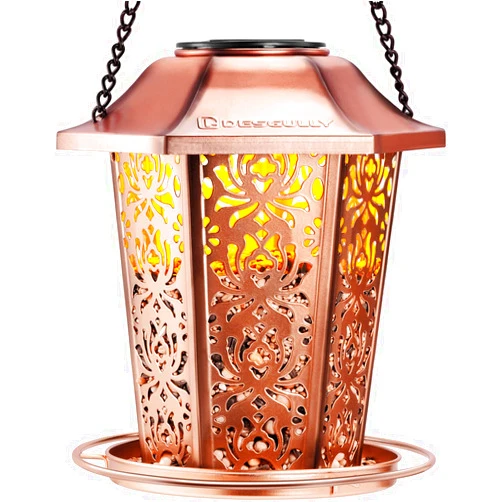 DesGully Solar Bird Feeders for Outdoors Hanging - Premium Grade Metal Bird Feeder, Chew-Proof, Weather and Water Resistant Wild Bird feeders, Outside and Garden Decoration-New