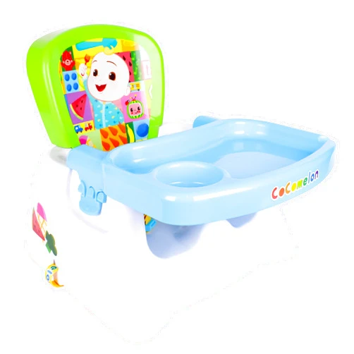 Sunny Days Entertainment CoComelon Booster Seat with Tray Portable Toddler Chair for Dining Table, Kids Travel Seat with Safety Buckles Dishwasher Safe Tray