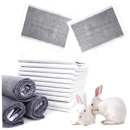 kathson Rabbit Pee Pads Disposable Cage Liners 50PCS All Absorb Black Carbon Odor Control Bunny Training Accessories with Quick-Dry Surface for Puppy Guinea Pig Kitten Hedgehog Small Animals