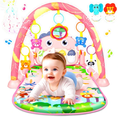 UMIKU Baby Play Mat Baby Toys Tummy Time Mat Toys Baby Activity Center for Newborn Infant Toys Piano Baby Play Gym Mat Music & Light Baby Boy Girl Gifts Toys for Baby Toys 0-6 6-12 Months, Pink Dinosaur