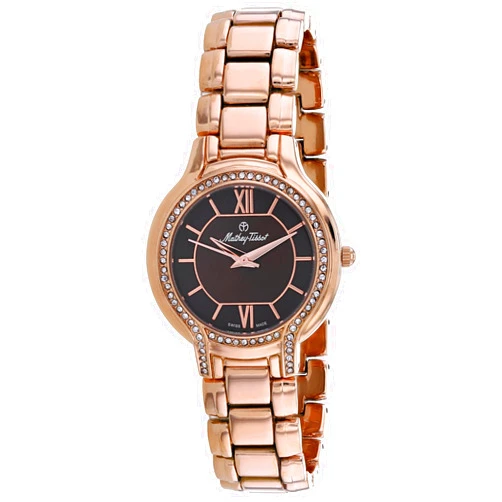 Mathey-Tissot MATTHEY-TISSOT Women's Quartz Stainless Steel Strap, Rose Gold, 16 Casual Watch (Model: D2781PM), Brown