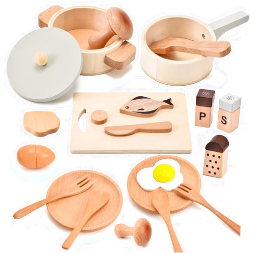 Atoylink Play Kitchen Accessories Wooden Toys Pots and Pans for Kids 23Pcs Montessori Kitchen Pretend Play Food Cooking Set for Toddler Boys Girls Age 2 3 4 5 Birthday Gifts