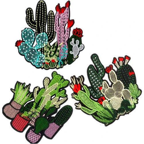 TATEELY 3D Cactus Embroidered Patches DIY Iron on Flowers Parches Embroidery Applique for Clothing Jeans T-Shirts Patchwork Badges 3 Pcs