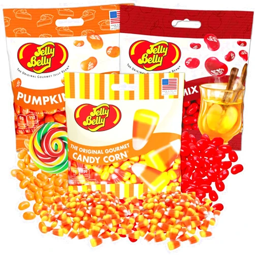 Sweetzo Halloween Candy Corn Pumpkin Pie and Hot Apple Cider Flavored Jelly Beans, Assorted Fall Mix Candy, Vegetarian and Kosher Certified Goodie Bag Fillers, Pack of 3