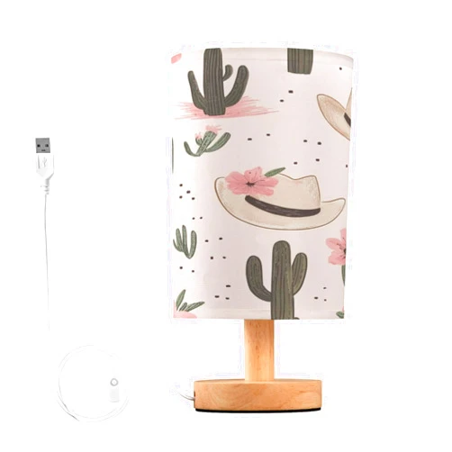 Vozoza Cowgirl Western Cowboy Pink LED Table Lamp with USB Port Night Light Bedroom Lamps for Nightstand Living Room Dorm Home Office Desk