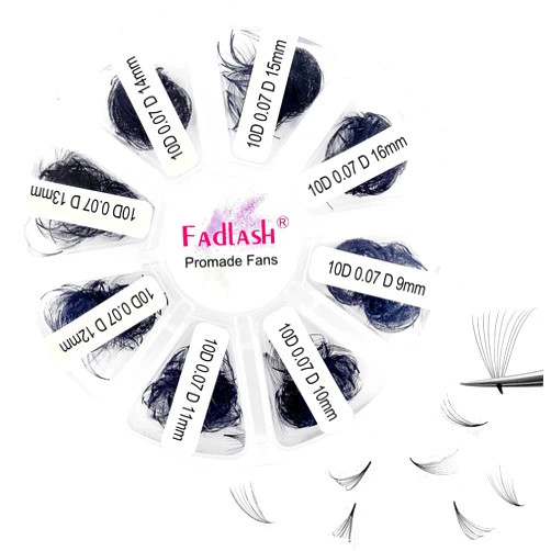 FADLASH 1000 Fans 10D Premade Volume Eyelash Extensions Mixed Tray Premade Fans Eyelash Extensions D Curl Premade Lash Fans Pointed Handmade Promade Loose Fans Thin Base (10D-0.07D,9-16mm)