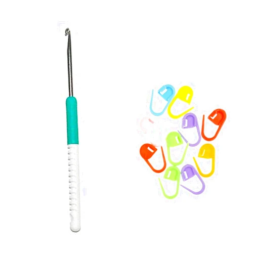 addi Knitting Needles Crochet Hook Comfort Grip 6 inch (15cm) Size US J (6.0mm) with 10 Colorful Stitch Markers