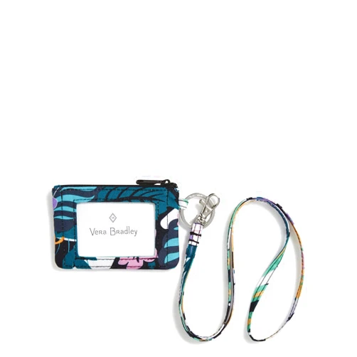 Vera Bradley Women's Recycled Lighten Up Reactive Zip ID Case and Lanyard Combo, Island Floral, One Size