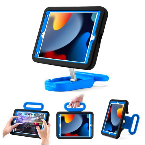 LeiJue Kids Case for iPad 7th/8th/9th Gen 10.2 inch,Adjustable Portrait/Landscape Stand/Drop Proof with Handle/Kickstand,Child Friendly Protective Cover for iPad 10.2 2021/2020/2019 (BlackBlue)