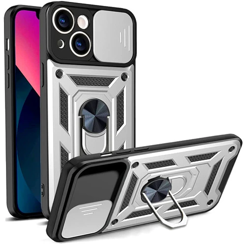 GHFHSG Case for iPhone 13/13 Mini/13 Pro/13 Pro Max, Military Grade Protective Phone Case with Slide Camera Cover Enhanced Metal Ring Holder Stand Magnet Mount (Color : White, Size : 13 Mini 5.4