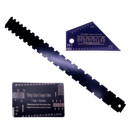 Jiayouy Set of 3 Pieces Luthier Tools Black Plating Guitar Neck Notched Straight Edge String Action Gauge Ruler Fret Rocker for Guitar and Bass Setup Tool Set Stainless Steel