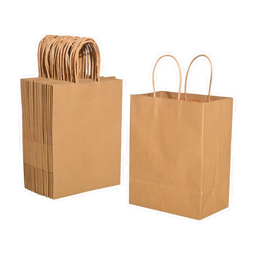 Brothersbox Brown Paper Gift Bags with Handles Bulk 50Pcs 8x4.76x10 Inch, Large Craft Paper Shopping Bags for Small Business Grocery Retail Birthday Party Favors