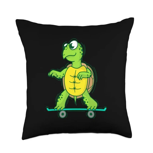 Turtle reptile carapace old Sauropsida Testudines Turtle Loves Skateboarding Throw Pillow, 18x18, Multicolor