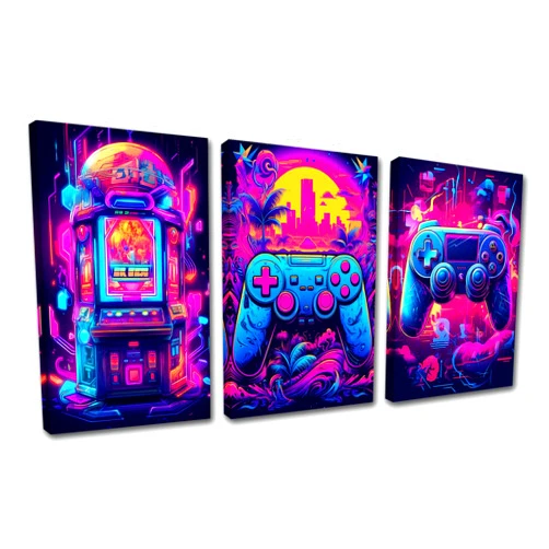 Aihonmin Gaming Wall Art Canvas Colorful Game Controller Artwork Sunset Style Wall Art Painting Prints Poster for Boys Room Office Workplace Gaming Enthusiast Home Wall Decor Stretched Easy to Hang 42”Wx20”H