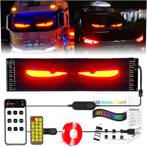 Generic Colorful Eye Lamp Soft Screen for Car Windows,DIY Car Dynamic Led Smart Colorful Eye Lamp Soft Screen,Programmable Flexible LED Matrix Sign for Car, with App Remote Control (4.72 * 23.4in)