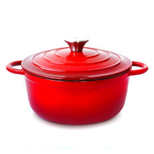 Trustmade 3 QT Cast Iron Dutch Oven, Enamel Coated Cookware Pot with Self Basting Lid for Home Baking, Braiser, Cooking, Red