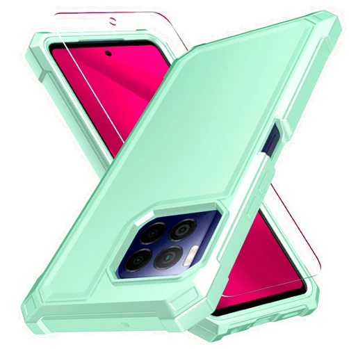 Muokctm for T-Mobile Revvl 7 Pro 5G Case, with Screen Protector, Dual Layer Structure Protection, Shock-Absorbing Corners TPU Bumper (Green, T-Mobile Revvl 7 Pro 5G)